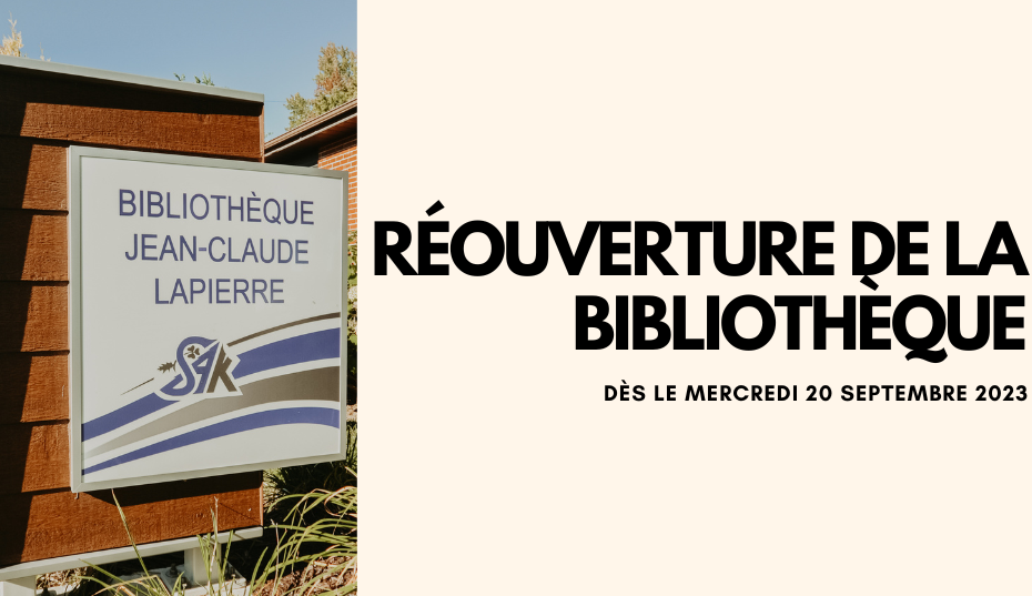 BIBLIOTHÈQUE – RÉOUVERTURE – MERCREDI 20 SEPTEMBRE 2023