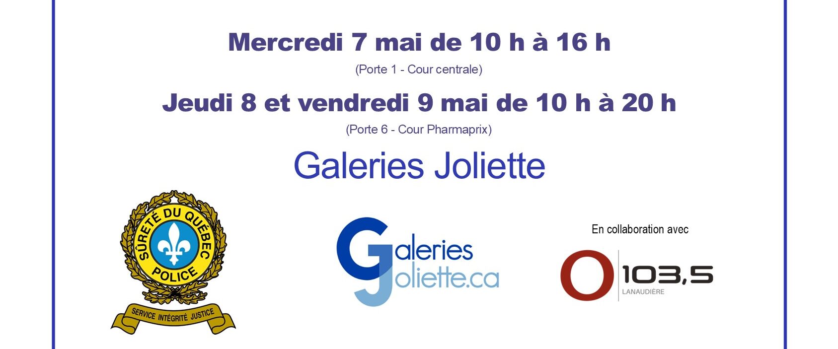 COLLECTE DE SANG ORGANISÉE PAR LA SÛRETÉ DU QUÉBEC DE LA MRC JOLIETTE- EN COLLABORATION AVEC O103.5